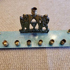 DAYAGI BRASS ENAMEL VINTAGE MENORAH FROM ISRAEL #1372